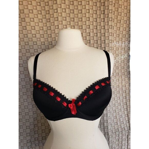 Women's Bra 38D Push up Embroidered Princess Balconette Black Bra 38D - Picture 2 of 6